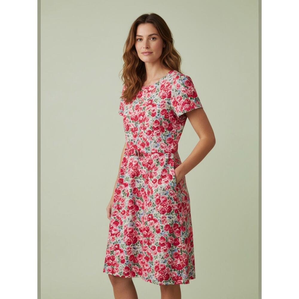 Cath Kidston Rose Floral Cotton Fit & Flare Dress UK 14 / US 10-12 w/ Lining